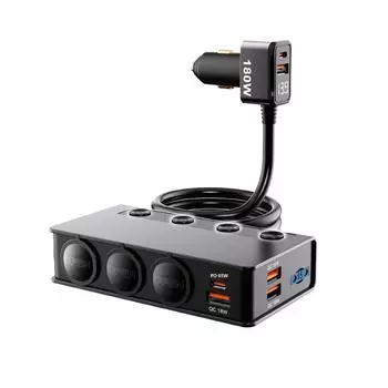 Автомобильный адаптер прикуривателя, новое зарядное устройство с 3 гнездами 3,1 А, зарядное устройство USB для автомобиля, USB+QC3.0+PD65w, порт для аксессуаров USB 18 Вт чёрный