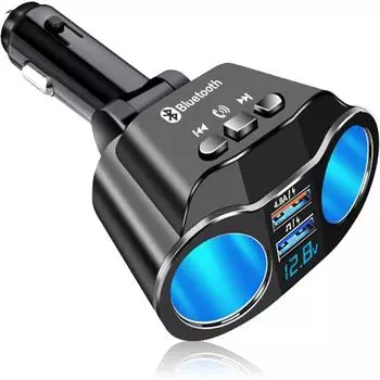 Автомобильный адаптер с FM-передатчиком Bluetooth, зарядное устройство USB на 2 гнезда, функция «свободные руки», голосовое управление с помощью Siri и Google чёрный