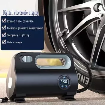 Автомобильный электрический воздушный насос, накачивающий шины, цифровой инфляционный насос, светодиодная лампа, 12 В, портативный воздушный компрессор для автомобиля, мотоцикла, велосипедного мяча чёрный