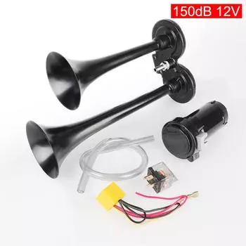 Автомобильный электрический звуковой сигнал с двумя трубами, электрический громкоговоритель с воздушным компрессором, модификация для мотоцикла, лодки, грузовика, 12 В, 80 А, реле 12 В, 150 дБ, громкое чёрный