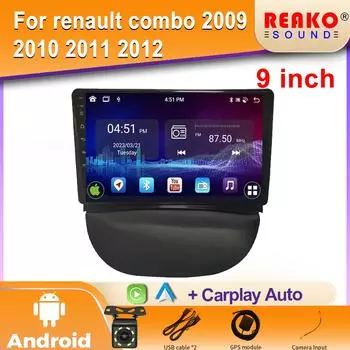 Автомобильный Android для Renault Combo 2009 2010 2011 2012 Автомагнитола Стерео Головное Устройство Мультимедиа Видео Плеер Навигация 4G DSP 2din 4 core 1GB+32GB carplay