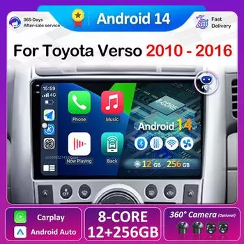 Автомобильный аудио-мультимедиа-видеоплеер для Toyota Verso 2010 2011 2012 2013 2014 - 2016 Android 14 DSP стерео QLED IPS экран без 2din