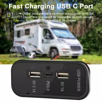 Автомобильный автомобильный USB-адаптер для зарядки, быстрая зарядка, универсальная, простая установка, USB-розетка для автофургона с 3 портами, автомобильное зарядное устройство чёрный