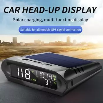 Автомобильный беспроводной GPS-дисплей на солнечной батарее с дисплеем на лобовом стекле, миль/ч, км/ч, спидометр, время/сигнализация скорости/температура/высота, дисплей HUD, автомобильные часы чёрный
