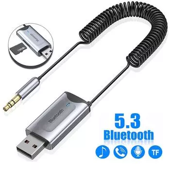 Автомобильный беспроводной приемопередатчик Bluetooth 5.3 AUX, адаптер 3,5 мм, автомобильный музыкальный аудиопередатчик Aux для автомобильного радиоприемника, Mp3-динамика, плеера