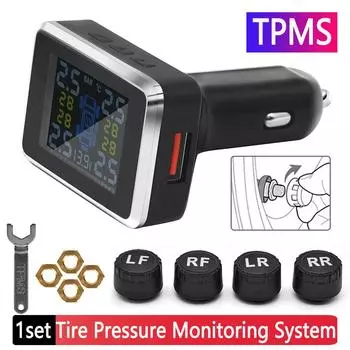 Автомобильный беспроводной TPMS прикуриватель универсальный датчик контроля давления в шинах USB цифровая система сигнализации TPMS с 4 внешними датчиками The Cigarette Lighter Type