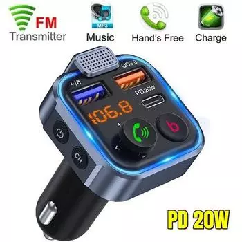 Автомобильный Bluetooth 5.0 FM-передатчик PD 20 Вт + QC 3.0 Быстрое зарядное устройство Радио Музыкальный адаптер синий