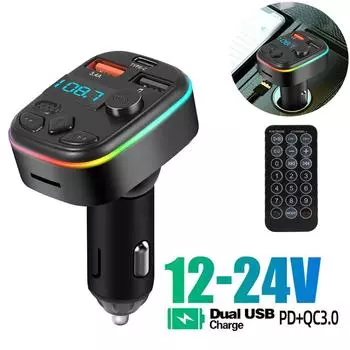 Автомобильный Bluetooth 5.0 FM-передатчик с подсветкой, автомобильный комплект громкой связи PD 20 Вт, два USB 3.4AU, диск/TF-карта, MP3-плеер, быстрое зарядное устройство without Remote Control