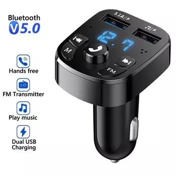 Автомобильный Bluetooth 5.0 FM-передатчик Dual USB 3.1A Быстрое зарядное устройство Громкая связь Автомобильный MP3-плеер
