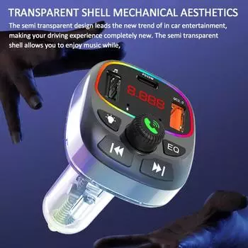 Автомобильный Bluetooth 5.0 FM-передатчик PD Type-C Dual USB 3.1A Быстрое зарядное устройство Цветной окружающий свет Громкая связь MP3-модулятор плеер чёрный