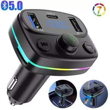 Автомобильный Bluetooth 5.0 FM-передатчик Беспроводной Bluetooth-адаптер MP3-плеер Громкая связь Вызов Type-C USB Автомобильное быстрое зарядное устройство
