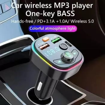 Автомобильный Bluetooth 5.0 FM-передатчик Handsfree Q6 Автомобильный радиоприемник Зарядное устройство Адаптер Плеер Быстрый USB Модулятор MP3 Радио Музыка Зажигалка чёрный