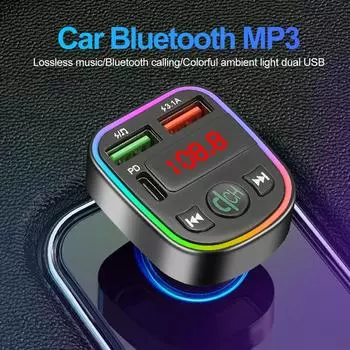 Автомобильный Bluetooth 5.0 FM-передатчик с поддержкой TF-карты, U-диска, MP3-плеера, двухпортового автомобильного зарядного устройства USB Type C, зарядного устройства для телефона, автомобильного комплекта громкой связи