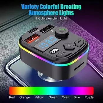 Автомобильный Bluetooth 5.0 FM-передатчик с 7 цветами Прохладный окружающий свет Автомобильный Mp3-плеер U-диск/TF-карта Музыкальный плеер 20 Вт PD Зарядное устройство Громкая связь