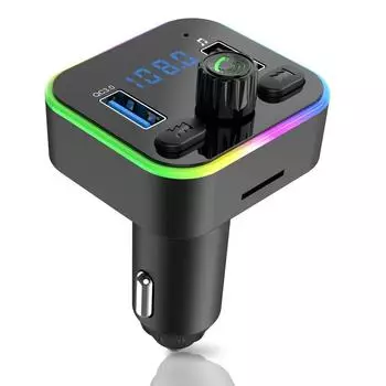 Автомобильный Bluetooth 5.0 MP3-плеер QC3.0 Двойное USB-зарядное устройство FM-передатчик с окружающим освещением чёрный
