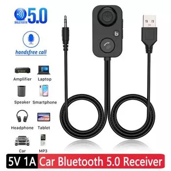 Автомобильный Bluetooth 5.0 приемник авто BT передатчик USB 3.5 мм AUX аудио беспроводной адаптер для громкой связи автомобильный усилитель динамик