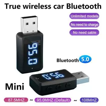 Автомобильный Bluetooth 5.3 FM02 Мини USB передатчик приемник со светодиодным дисплеем Handsfree Call Car Kit Авто Беспроводное аудио для FM-радио