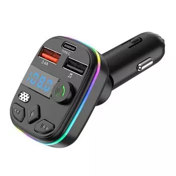 Автомобильный Bluetooth 5,3 FM-передатчик Беспроводной Bluetooth-адаптер AUX Радиоприемник MP3-плеер Громкая связь Вызов Type-C USB Автомобильное быстрое зарядное устройство