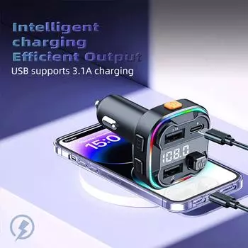 Автомобильный Bluetooth 5.3 FM-передатчик Dual USB Type-C 3.1A быстрое зарядное устройство AUX аудиоадаптер автомобильный комплект с громкой связью MP3-модулятор плеер