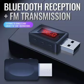 Автомобильный Bluetooth 5.3 FM-передатчик USB беспроводной аудиоадаптер Hands-Free звонки с микрофоном HIFI стерео для автомобильного FM-радио чёрный
