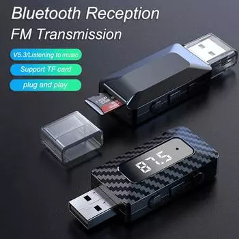 Автомобильный Bluetooth 5.3 передатчик приемник со светодиодным дисплеем громкой связи автомобильный комплект беспроводной аудио для FM-радио поддержка TF-карты