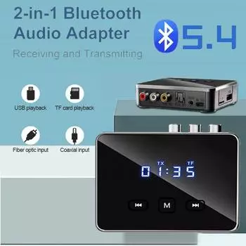 Автомобильный Bluetooth 5.4 приемник передатчик aptX HD 3.5 мм разъем Aux беспроводной адаптер Музыка для ТВ Автомобильный 2 RCA аудио приемник адаптер чёрный