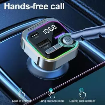 Автомобильный Bluetooth-адаптер для музыки, FM-передатчик, приемник, автомобильный комплект, MP3-аудиоплеер, громкая связь, PD 30 Вт, быстрое зарядное устройство с атмосферным освещением чёрный