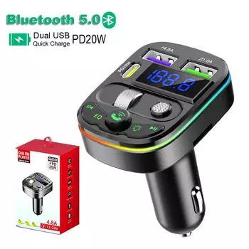 Автомобильный Bluetooth FM-передатчик PD Type-C Dual USB 4.8A Быстрое зарядное устройство Громкая связь Радиомодулятор MP3-плеер Поддержка TF-карты