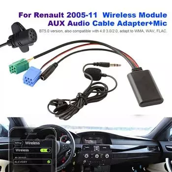 Автомобильный Bluetooth-модуль AUX IN Audio MP3 Music Adapter MIC Handsfree MINI ISO 6Pin AUX-кабель для Renault Updatelist Megane Scenic чёрный