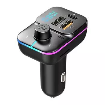 Автомобильный Bluetooth Mp3-плеер, двойной USB Type C, быстрое зарядное устройство, автомобильный FM-передатчик громкой связи Bluetooth 5,0 с красочной подсветкой