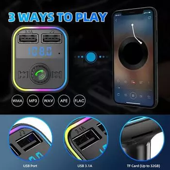 Автомобильный Bluetooth-плеер FM-передатчик Dual USB 3.1A быстрое зарядное устройство Handsfree Light Player Modulator MP3 Ambient Colorful D5N5 чёрный