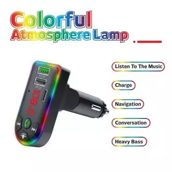 Автомобильный Bluetooth-плеер MP3 с двумя USB-портами, быстрое зарядное устройство, FM-передатчик, аудиоприемник для 12–24 В, автомобильный телефон, компьютер, подсветка GPS Mp3