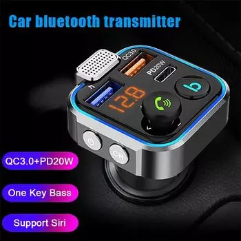 Автомобильный Bluetooth-совместимый 5.0 FM-передатчик с одной кнопкой Bass Mp3-плеер с большим микрофоном USB Music Play QC3.0 PD20W быстрое зарядное устройство