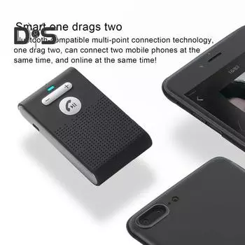 Автомобильный Bluetooth-совместимый динамик, автомобильный комплект громкой связи, зажим для солнцезащитного козырька, беспроводной аудиоприемник, громкая связь, громкий музыкальный плеер, двойной микрофон чёрный