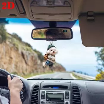 Автомобильный брелок для автомобиля, реалистичное украшение в форме собаки, подвесное украшение для автомобиля, акриловое рождественское украшение для зеркала заднего вида автомобиля, милый питомец