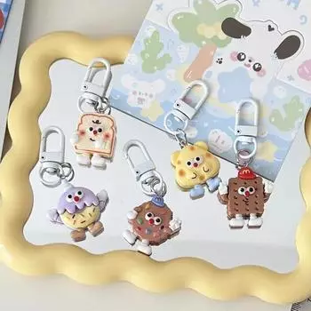 Автомобильный брелок для ключей, имитация печенья, милый брелок, забавная еда, игра, кулон, сыр, печенье, сумка для моделирования, аксессуар, сделай сам, милый шнурок