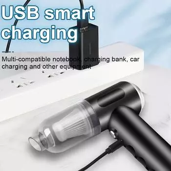 Автомобильный бытовой пылесос с высокой силой всасывания и многофункциональный беспроводной ручной пылесос двойного назначения чёрный