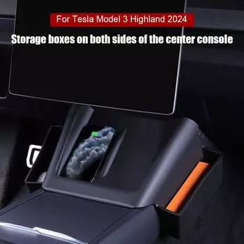 Автомобильный центр управления с лотком для хранения с обеих сторон, беспроводная зарядка, противоскользящий коврик, авто для новой версии модели 3 L6G1 чёрный