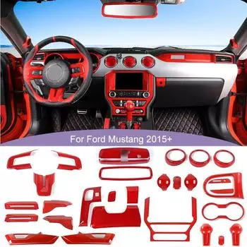 Автомобильный центральный контроль, кондиционер, вентиляционные отверстия, украшение, чехол на руль, держатель для чашки, наклейка, подходит для Ford Mustang 2015, аксессуары для интерьера из АБС-пластика Gear