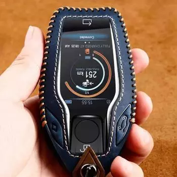 Автомобильный чехол для ключа из натуральной кожи со светодиодным дисплеем для BMW 5 7 серии G11 G12 G30 G31 G32 i8 i12 i15 G01 G02 G05 G07 X3 X4 X5 X7 синий