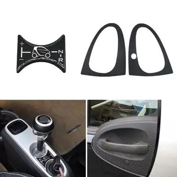 Автомобильный чехол на дверную ручку из углеродного волокна + 3D гелевый автомобильный стикер для Benz Smart Fortwo 451 Brabus 2007-2014, ручка переключения передач, наклейка на панель Gear Shift Sticker