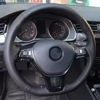 Автомобильный чехол на руль из искусственной кожи, автомобильные аксессуары для Volkswagen VW Golf 7 Mk7, новый Polo Passat B8 Tiguan Sharan Black Thread