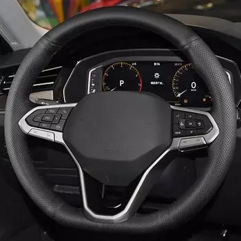 Автомобильный чехол на руль, Нескользящие кожаные автомобильные аксессуары для Volkswagen VW Atlas Golf 8 Mk8 Polo Jetta Passat B9 Tiguan Black Thread