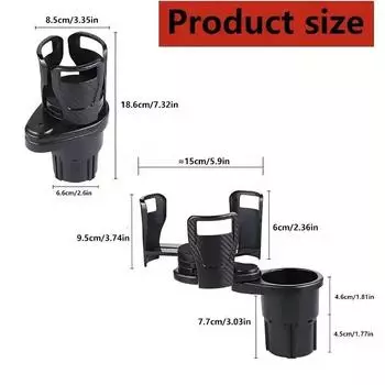 Автомобильный держатель для чашки, расширитель для автомобильного адаптера, регулируемый многофункциональный двойной держатель для чашки с держателем для телефона, органайзер для ароматерапии чёрный