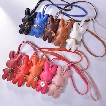 Автомобильный держатель для ключей из искусственной кожи, модный брелок для сумки, подвеска в виде милого кролика, сумка для подвешивания чёрный