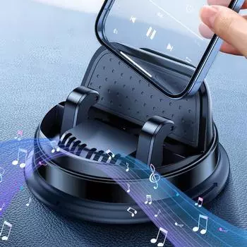 Автомобильный держатель для мобильного телефона с вращением на 360 градусов, нескользящий коврик, подставка для телефона на приборную панель с функцией громкой связи и динамиком чёрный