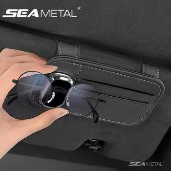 Автомобильный держатель для очков SEAMETAL из искусственной кожи, автомобильный интерьерный солнцезащитный козырек, зажим для солнцезащитных очков чёрный