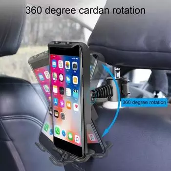 Автомобильный держатель для планшета, крепление на подголовник, противоскользящая силиконовая пряжка, вращающийся на 360 градусов, регулируемый универсальный автомобильный кронштейн для поддержки телефона на спинке сиденья, автомобиль чёрный