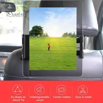 Автомобильный держатель для планшета, крепление на подголовник, противоскользящая силиконовая пряжка, вращающийся на 360 градусов, регулируемый универсальный автомобильный кронштейн для поддержки телефона на спинке сиденья, автомобиль чёрный