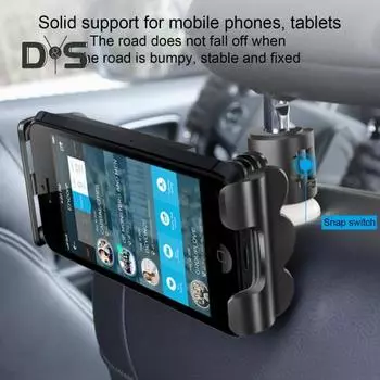 Автомобильный держатель для планшета, крепление на подголовник, противоскользящая силиконовая пряжка, вращающаяся на 360 градусов, регулируемая универсальная автомобильная опора для телефона на спинку сиденья автомобиля чёрный